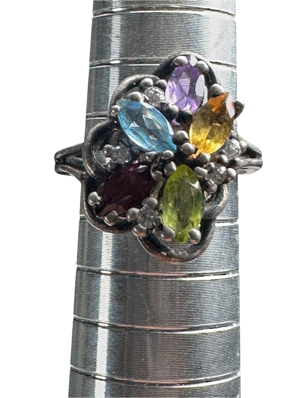 Vtg Joseph Demarco 925 Bouquet Amethyst Citrine Peridot Topaz Garnet Ring Sz 6